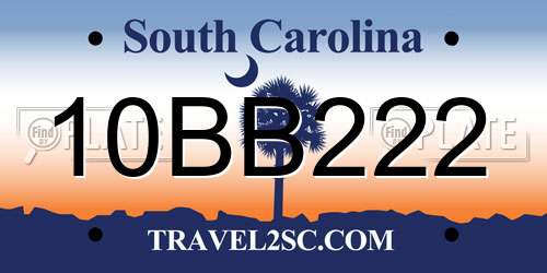 10BB222 South Carolina License Plate