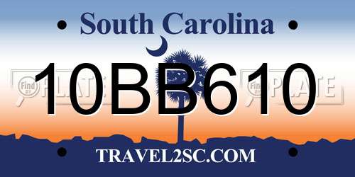 10BB610 South Carolina License Plate