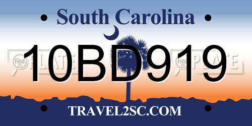 10BD919 South Carolina License Plate