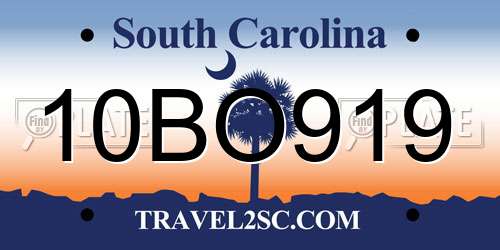 10BO919 South Carolina License Plate
