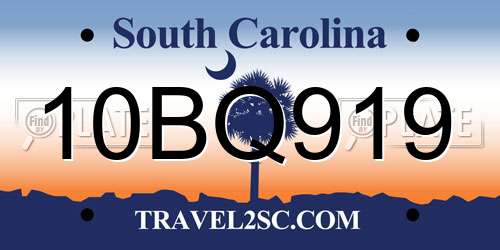 10BQ919 South Carolina License Plate