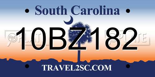 10BZ182 South Carolina License Plate