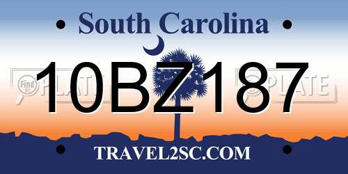 10BZ187 South Carolina License Plate