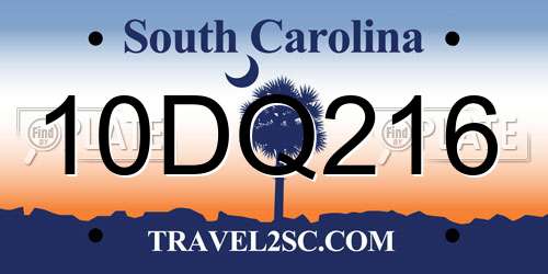 10DQ216 South Carolina License Plate