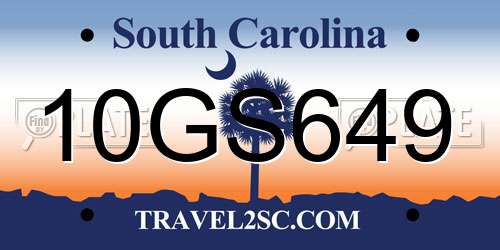 10GS649 South Carolina License Plate
