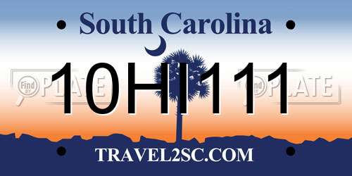 10HI111 South Carolina License Plate