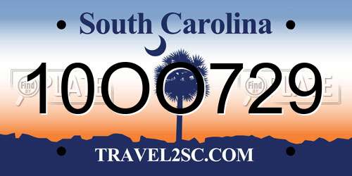 10OO729 South Carolina License Plate