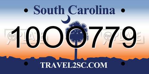 10OO779 South Carolina License Plate