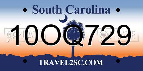 10OQ729 South Carolina License Plate