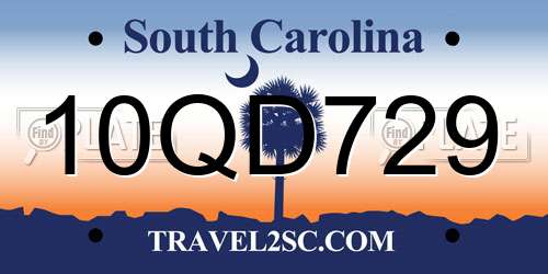 10QD729 South Carolina License Plate