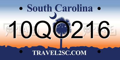 10QO216 South Carolina License Plate