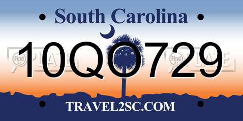 10QO729 South Carolina License Plate