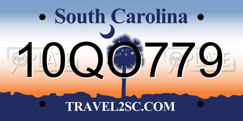 10QO779 South Carolina License Plate
