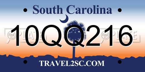 10QQ216 South Carolina License Plate