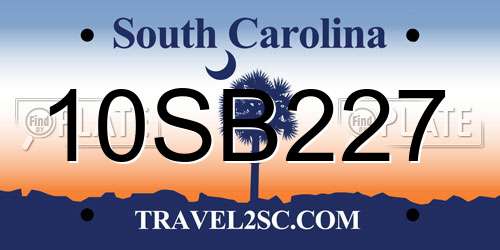 10SB227 South Carolina License Plate