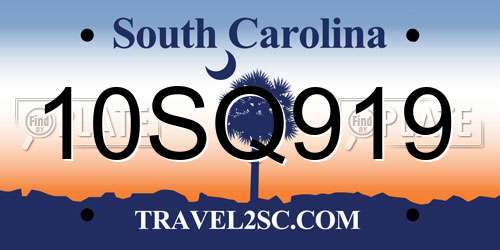 10SQ919 South Carolina License Plate