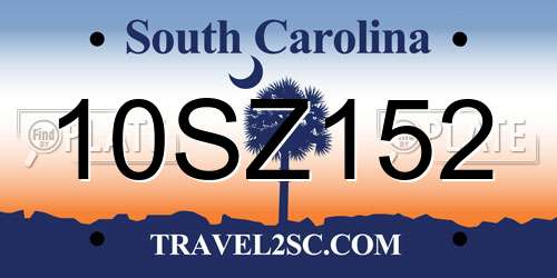 10SZ152 South Carolina License Plate