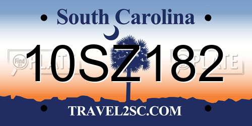 10SZ182 South Carolina License Plate