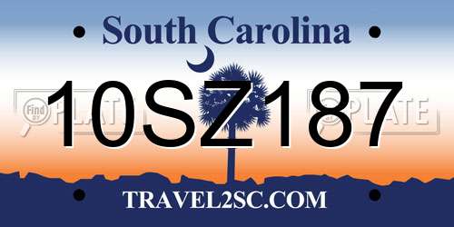 10SZ187 South Carolina License Plate