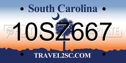 10SZ667 South Carolina License Plate