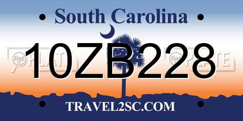 10ZB228 South Carolina License Plate