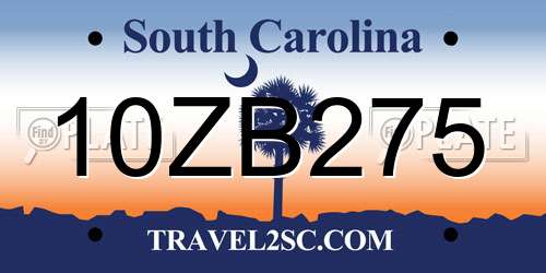 10ZB275 South Carolina License Plate