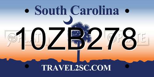 10ZB278 South Carolina License Plate