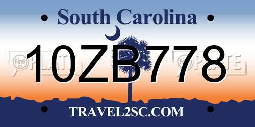 10ZB778 South Carolina License Plate