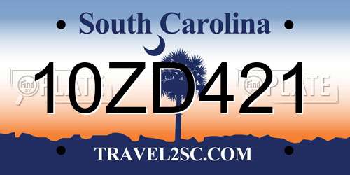 10ZD421 South Carolina License Plate