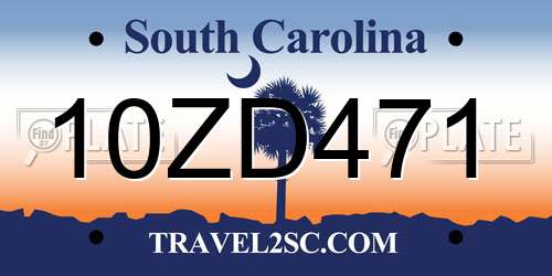 10ZD471 South Carolina License Plate