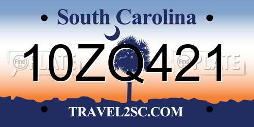 10ZQ421 South Carolina License Plate