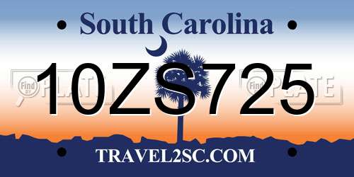 10ZS725 South Carolina License Plate