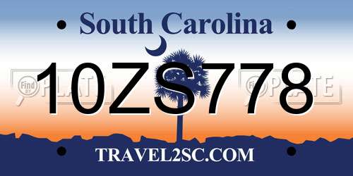 10ZS778 South Carolina License Plate