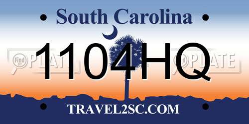 1104HQ South Carolina License Plate