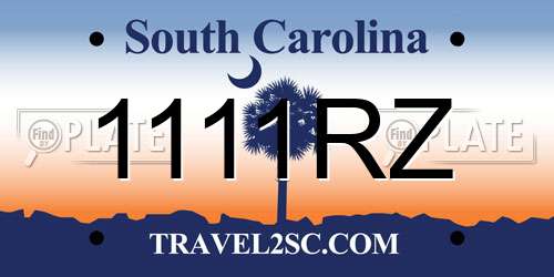 1111RZ South Carolina License Plate