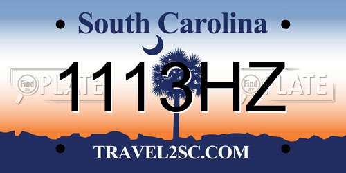 1113HZ South Carolina License Plate