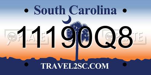 11190Q8 South Carolina License Plate