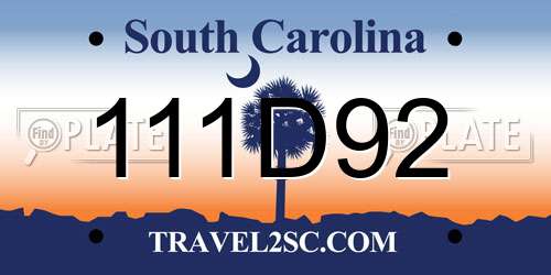 111D92 South Carolina License Plate