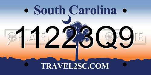 11223Q9 South Carolina License Plate