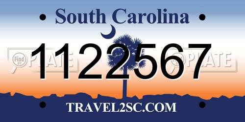 1122567 South Carolina License Plate