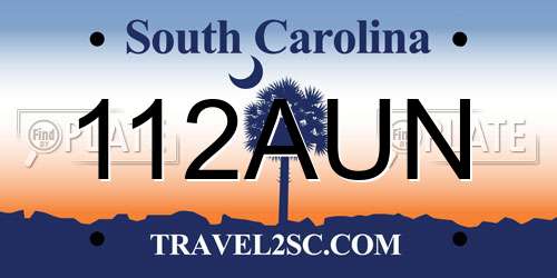 112AUN South Carolina License Plate