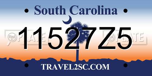11527Z5 South Carolina License Plate