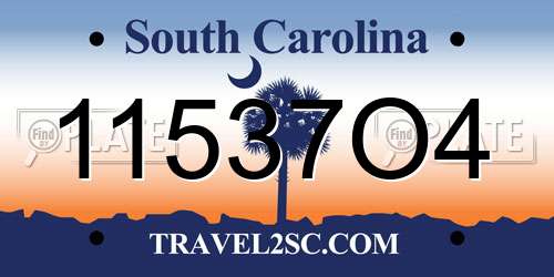 11537O4 South Carolina License Plate