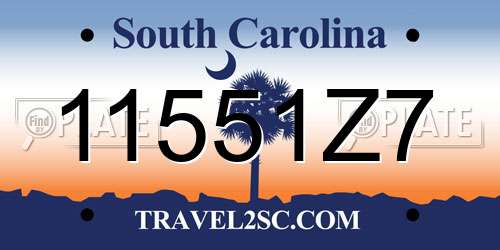 11551Z7 South Carolina License Plate