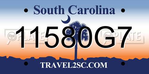 11580G7 South Carolina License Plate