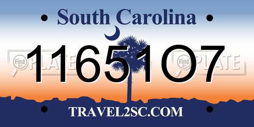 11651O7 South Carolina License Plate