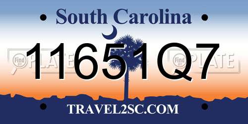 11651Q7 South Carolina License Plate