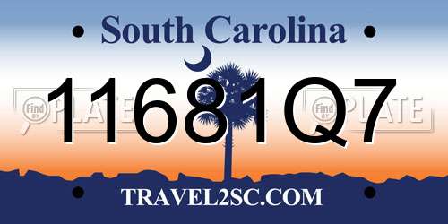 11681Q7 South Carolina License Plate