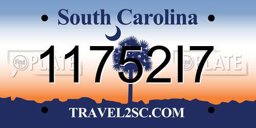 11752I7 South Carolina License Plate