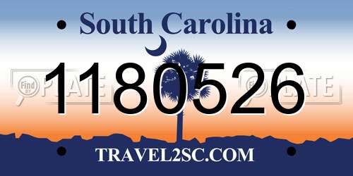 1180526 South Carolina License Plate